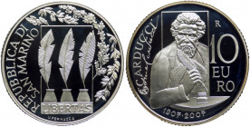 San Marino - Anno 2007 - Moneta Celebrativa da 10 euro - Centesimo Anniversario della Morte di Giosué Carducci - in astuccio nero originale di zecca -...
