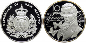 San Marino - Anno 2010 - Moneta Celebrativa da 10 euro - Duecentesimo Anniversario della Nascita di Robert Shumann - in astuccio nero originale di zec...