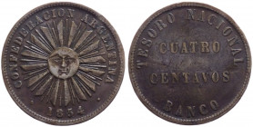 Argentina - Confederazione Argentina - 4 Centavos 1854 - KM 25 - Cu 
BB+
Spedizione solo in Italia / Shipping only in Italy