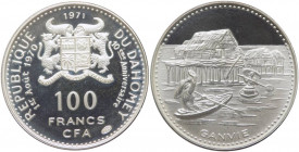 Dahomey (Benin) - 100 francs 1971, per il 10° anniversario dell'indipendenza "costruzioni sul lago Ganvié", KM# 1, Ag
FS
Spedizione in tutto il Mond...