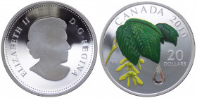 Canada - Elisabetta II (Dal 1952) 20 Dollari (1 Oncia) 2010 "Foglia d'acero in primavera e goccia di pioggia in cristallo" - KM#1013 - Ag - In cofanet...