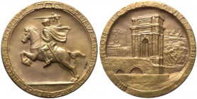 Medaglia - In ricordo della Fondazione di Ancona - 1955 - D/Cavaliere con mantello e spada verso sx, posto sotto a fregio R/Vista dell'Arco di Traiano...