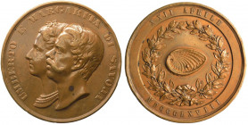 Umberto I (1878-1900) preregno 1868 - Medaglia emessa per le Nozze con Margherita di Genova - Martini 2955 - R (RARO) - AE - colpo al bordo - gr. 64,4...