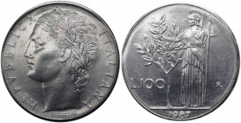 Monetazione in lire - 100 LIRE 1987 - "R/uncino" - D/ REPVBBLICA ITALIANA, testa femminile laureata - R/ Minerva presso albero di alloro - Gig 124a - ...