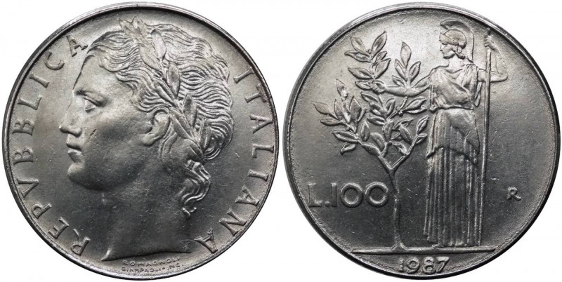 100 lire 1987 tipo Minerva I°tipo - "7 con asta più lunga ad uncino" - Mont. 51 ...
