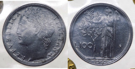Monetazione in Lire (1946-2001) 100 Lire "Minerva" II°Tipo 1992 D/R Doppio bordo - Deterioramento da deformazione simultanea di entrambi i coni - Term...
