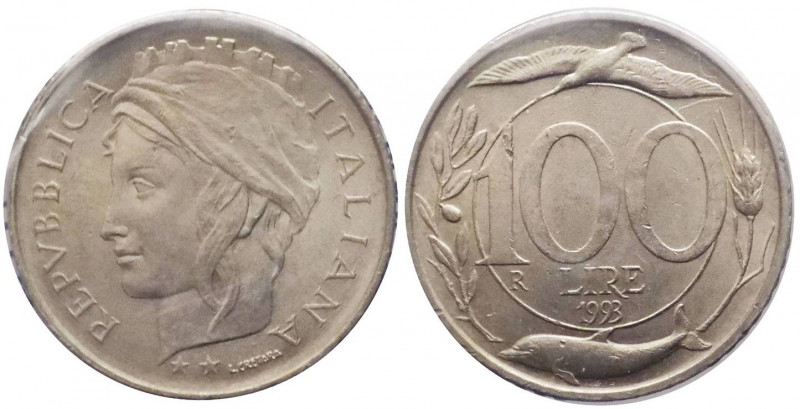 100 lire 1993 tipo Italia turrita - "testa piccola" - Gig.130 - raro (R) - Ni 
...