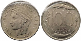 Monetazione in lire - 100 LIRE 1993 - D/ testa piccola - D/ REPVBBLICA ITALIANA, Italia turrita * * L. Cretara,. R/ gabbiano , spiga di grano, delfino...