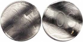 Monetazione in lire - 100 lire 1994 - "moneta annullata" - D/ REPVBBLICA ITALIANA, Italia turrita * * L. Cretara. R/ gabbiano , spiga di grano, delfin...