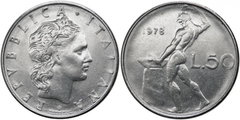 50 lire 1978 tipo Vulcano -" firma dell'incisore illeggibile" - "al R/ manca R" ...