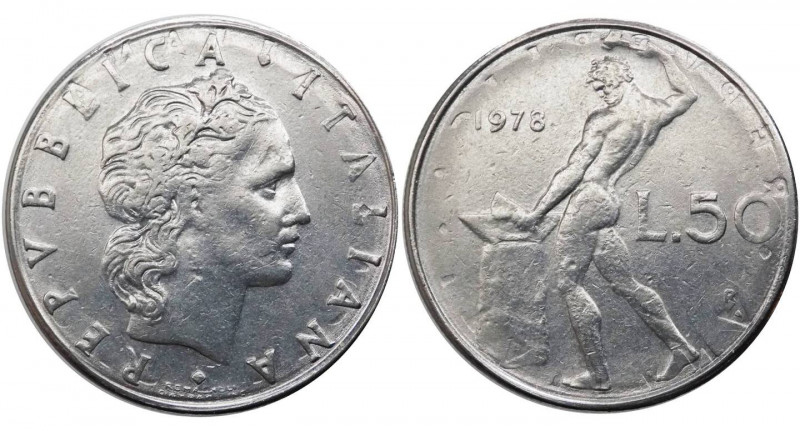 50 lire 1978 tipo Vulcano - "moneta originale ma ribattutitura artefatta" - raro...