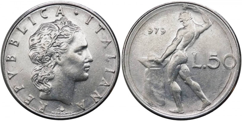 50 lire 1979 tipo Vulcano "manca 1 della data e segno di zecca R" - Attardi J34b...