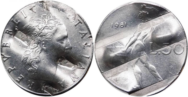 50 lire 1981 tipo Vulcano - "annullo a bìnario probabilmente di zecca" - non com...
