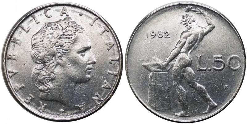 50 lire 1982 tipo Vulcano - "asse del R/ ruotato di 45°" - Attardi JAS37a - non ...