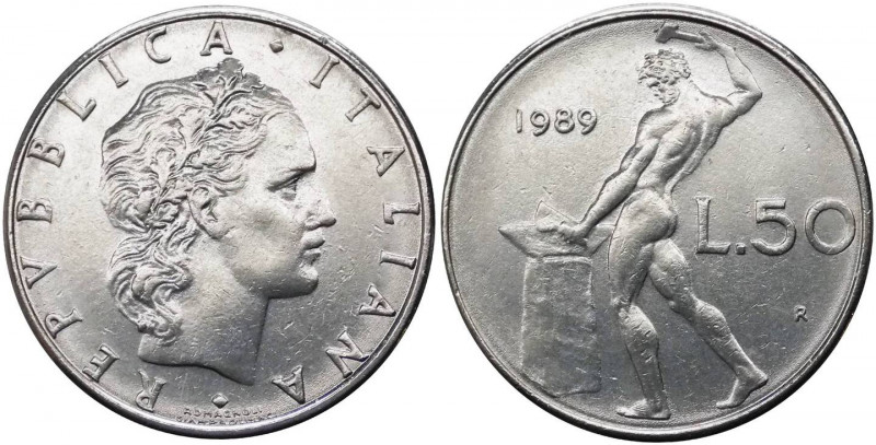 50 lire 1989 tipo Vulcano - "asse del R/ di 180°" - Attardi JAS49n - raro (R) - ...