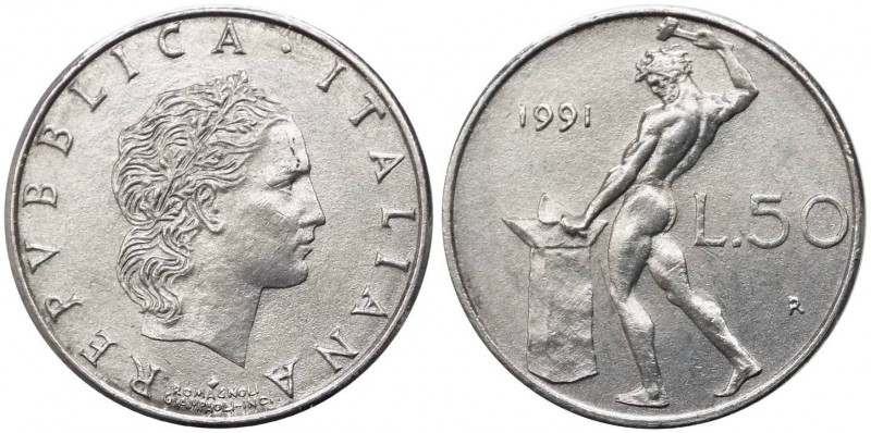 50 lire 1991 tipo Vulcano modulo ridotto -" al D/ rombo" - non comune (NC) - Ac ...