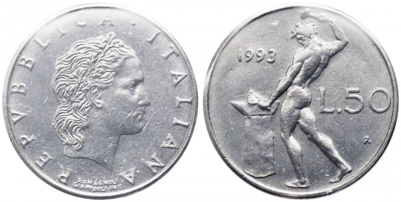 50 lire 1993 tipo vulcano modulo ridotto - "senza rombo" - gr 2,7 Ø mm 16,5 - Gi...