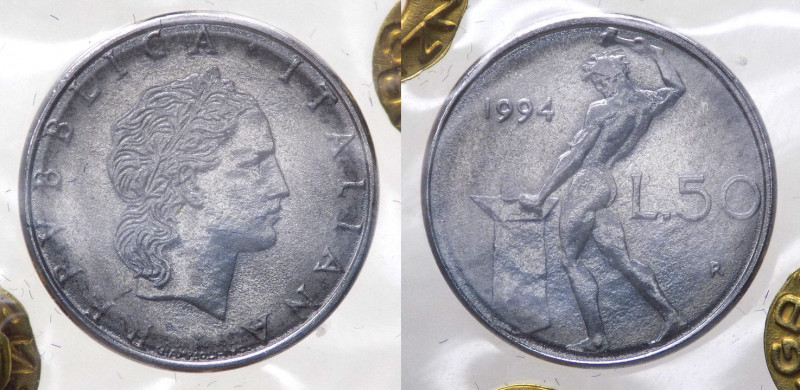 Monetazione in Lire (1946-2001) 50 Lire "Vulcano" II°Tipo 1994 senza rombo sotto...