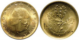 Monetazione in lire - 20 lire 1981 "scodellato" - D/ REPVBBLICA ITALIANA, Cerere coronata, R/ Ramo di quercia - Gig 208 - BA
FDC
Spedizione in tutto...