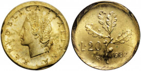 Monetazione in lire - 20 lire 1982 "scodellato manomesso" - D/ REPVBBLICA ITALIANA, Cerere coronata - R/ Ramo di quercia - Gig 208 - BA - non comune (...