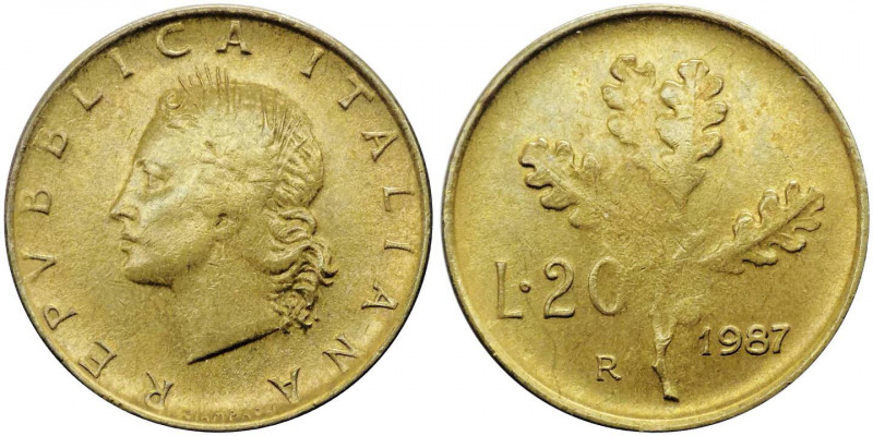 20 lire 1987 tipo ramo di quercia - "manca parte centrale del ramo di quercia" -...