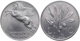 Monetazione in lire - 10 lire 1948 "R/ asse 45° / "C/ Legenda spostata" - D/ REPVBBLICA ITALIANA, pegaso - R/ ramo d'ulivo - Attardi G 3a - IT - non c...