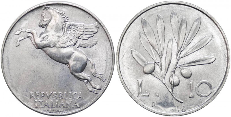 10 lire 1948 tipo ulivo - "cifra 19 mancante e legenda C/ capovolta" - It - molt...