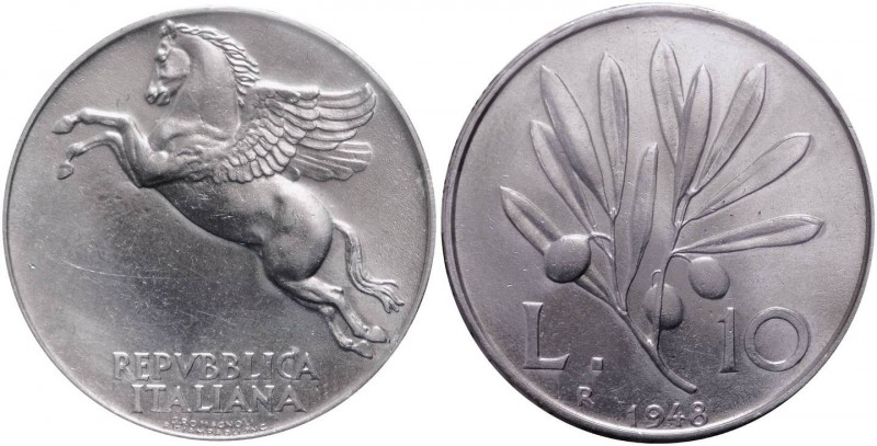 Monetazione in lire - 10 lire 1948 "C/ legenda capovolta e spostata" - D/ REPVBB...