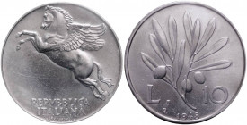 Monetazione in lire - 10 lire 1948 "C/ legenda capovolta e spostata" - D/ REPVBBLICA ITALIANA, pegaso, R/ ramo d ulivo - Attardi G 3C IT - non comune ...