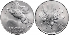 Monetazione in lire - 10 lire 1949 "C/ legenda capovolta e invertita" - D/ REPVBBLICA ITALIANA, pegaso - R/ ramo d' ulivo - Attardi G 4 d IT - raro (R...