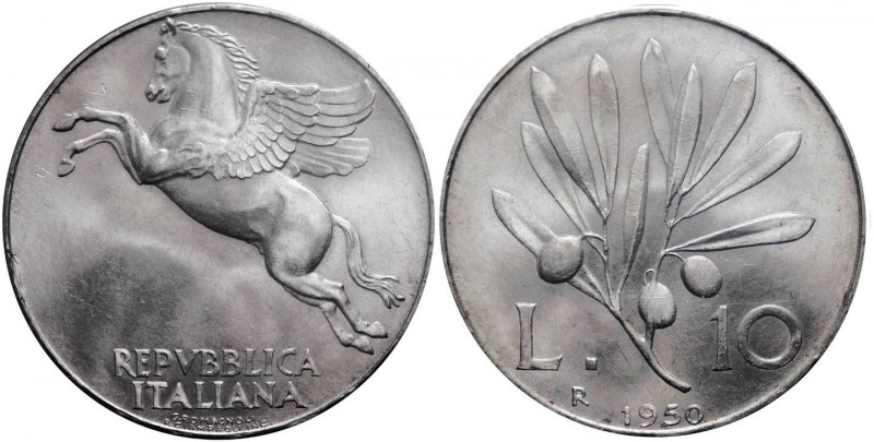 Monetazione in lire - 10 lire 1950 "C/ legenda capovolta e spostata" - D/ REPVBB...