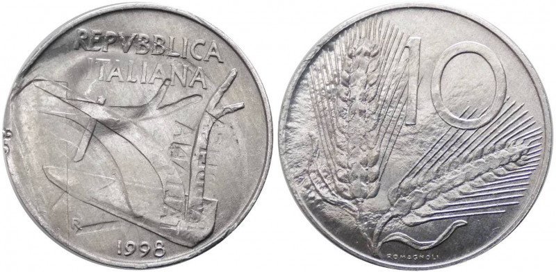 10 lire 1998 - tipo spighe - "moneta artefatta con ribattiture postume" - It
qF...
