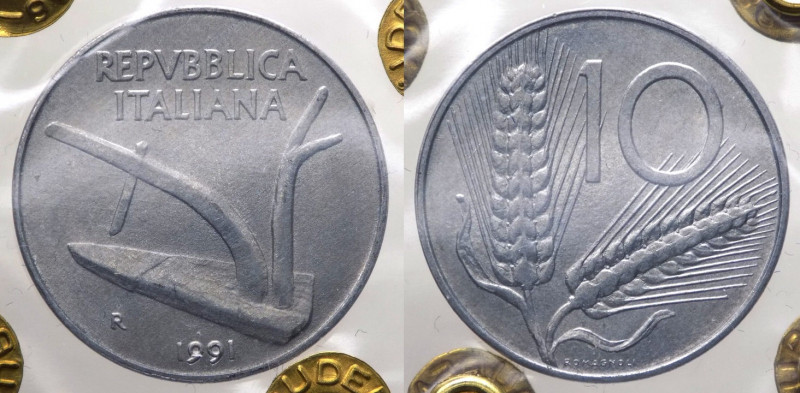Monetazione in Lire (1946-2001) 10 Lire "Spiga" 1991 R/Rovescio capovolto - Rara...