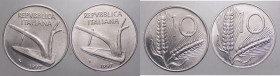 Monetazione in lire - lotto di 2 monete da 10 lire 1997- una delle due ha variante "spighe lunghe" D/ REPVBBLICA ITALIANA, aratro - R/ Valore fra 2 sp...