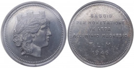 Repubblica Italiana - Monetazione in lire - Saggio per monetazione in lega di alluminio – magnesio, T-L.M. 1946 S,J., Senza valore (lire 2), C/ liscio...
