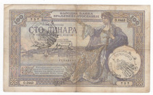 Occupazione italiana del Montenegro - Vittorio Emanuele III (1900-1943) - Biglietti d'occupazione - 100 dinara con timbro VERIFICATO - Emissione 1-12-...
