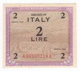 Occupazione degli Alleati in Italia (10 luglio 1943 - 2 maggio 1945) - Biglietti d'occupazione - 2 AM lire - emissione del 1943 - N°serie A 00000114 A...