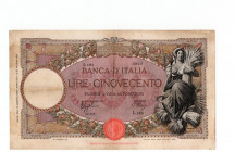 Biglietto di Banca - Vittorio Emanuele III (1900-1943) 500 Lire "Mietitrice" - Contrassegno: Fascio - Roma - Azzolini/Urbini 16.08.1939 - Serie L163 n...