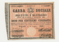 Regno d'Italia - Cassa Sociale di Prestiti e Risparmi di Napoli, "Bono per cinquanta centesimi", Serie A 350, decreto 15.07.1866, Gamberini Vol. II n°...