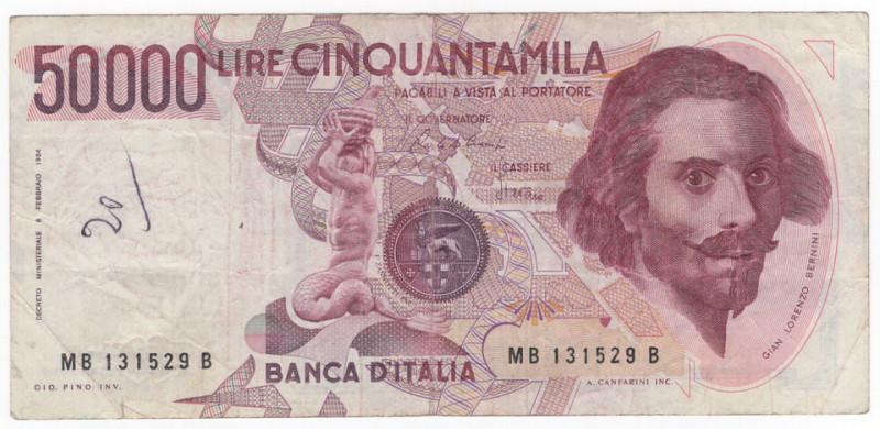 Repubblica italiana - 50000 Lire "Lorenzo Bernini" 1985 - I° Tipo - scritte
BB...