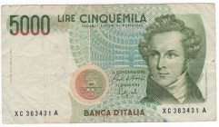 Lotto di 2 banconote - Repubblica Italiana - 5000 Lire "Vincenzo Bellini" 1992 - Serie Sostitutiva C-D
mediamente BB
Spedizione in tutto il Mondo / ...