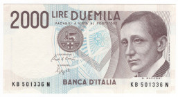 Repubblica Italiana (dal 1946) - 2000 lire tipo "Marconi" colore arancio mancante dalla stampa, N°serie KB 501336 N, Firme: Ciampi, Speziali; Crapanza...