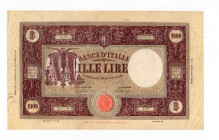 Biglietto di Banca - RSI (Repubblica Sociale Italiana) - 1000 Lire "Grande M" - Contrassegno: B.I. - Azzolini/Urbini 1.08.1944 - Serie E35 n°034378 - ...