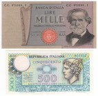 Repubblica Italiana (dal 1946) - lotto composto da 2 banconote da 1000 lire (Verdi II tipo) e Biglietto di Stato da 500 lire (Mercurio)
FDS
Spedizio...