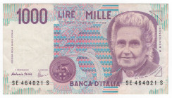 Repubblica Italiana (dal 1946) - 1000 lire tipo "Montessori" colore violetto alterato, n°serie SE 464021 S, Firme: Fazio, Amici; Crapanzano 498, estre...