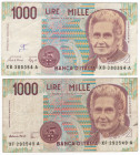 Lotto di 2 banconote - Repubblica Italiana - 1000 Lire "Maria Montessori" - Serie Sostitutiva B-F
mediamente BB
Spedizione in tutto il Mondo / World...