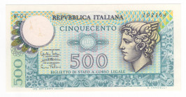 Repubblica Italiana - Biglietto di Stato - 500 lire tipo "Mercurio" - Serie W sostitutiva - Decreto 14-02-1974 - N° serie: W 01 192164 - Firme: Miconi...