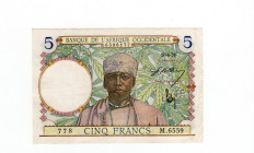 Banca dell'Africa Occidentale - 5 Franchi 27.04.1939 - Serie M.6559 n°778 - Pick#21 
qSPL
Spedizione in tutto il Mondo / Worldwide shipping