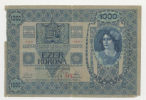 Austria - Repubblica dell'Austria Tedesca - 1000 Kronen 1919 (old 1902) Timbro Yugoslavia - Serie 1128 - P5 - Pieghe e strappo in alto 
qBB
Spedizio...