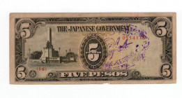 Filippine - Governo Giapponese 5 Pesos 1943 - N°0554119 - Pick#110 - Con Timbro da Classificare
BB
Spedizione solo in Italia / Shipping only in Ital...